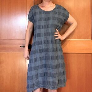 FLAX Linen Blue Textured Shift Dress